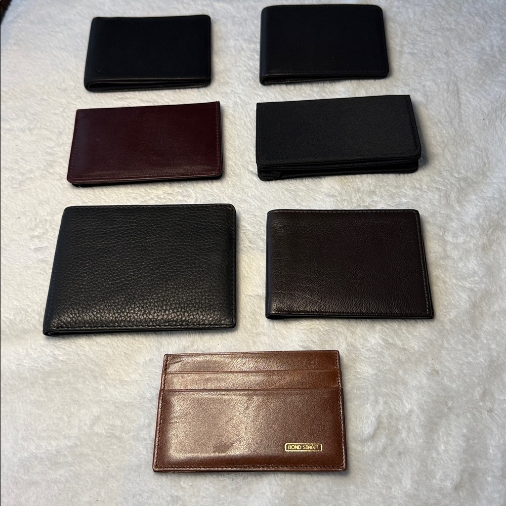 7 pieces - Men's Bond Street Wallet Collection - Black, Brown, and Burgundy